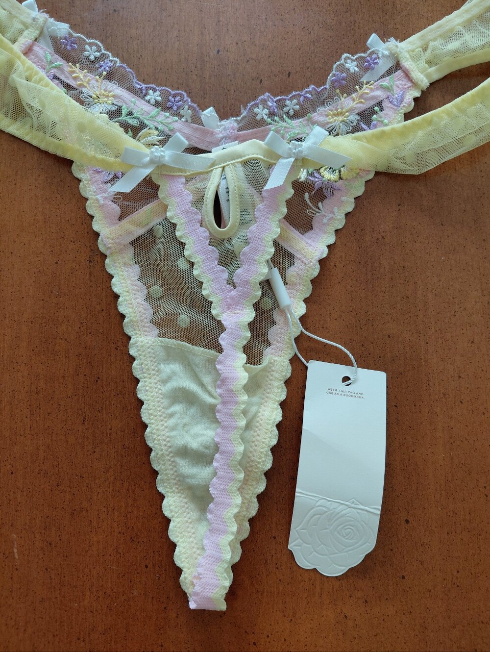 For Love And Lemons Buttercup Bunches Butter Yellow Pastel Coquette Thong NWT - Picture 6 of 7